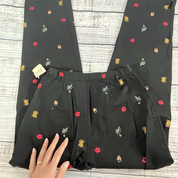 Coldwater Creek Pants sz 6 Black Tropical Palm Trees Pineapples Flowers Stretch - Picture 7 of 7